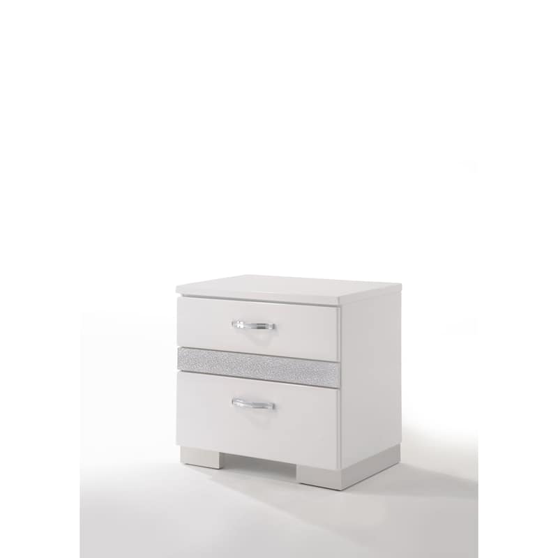 White High Gloss Finish Nightstand with Three Drawers and Jewelry Storage