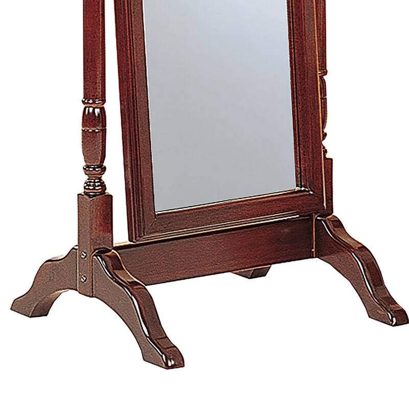 Standing Cheval Mirror with Wooden Frame Turned Posts, Brown