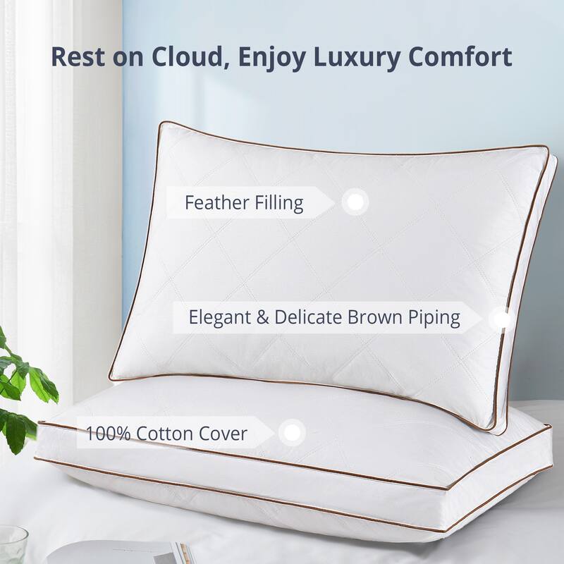 2 Pack Goose Feather Down Bed Pillow - White - Medium - Standard