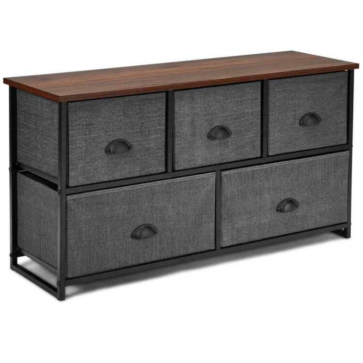 5 Drawer Fabric Storage Organizer with Steel Frame and MDF Top Modern Dresser Cabinet for Bedroom Closet or Entryway - Grey
