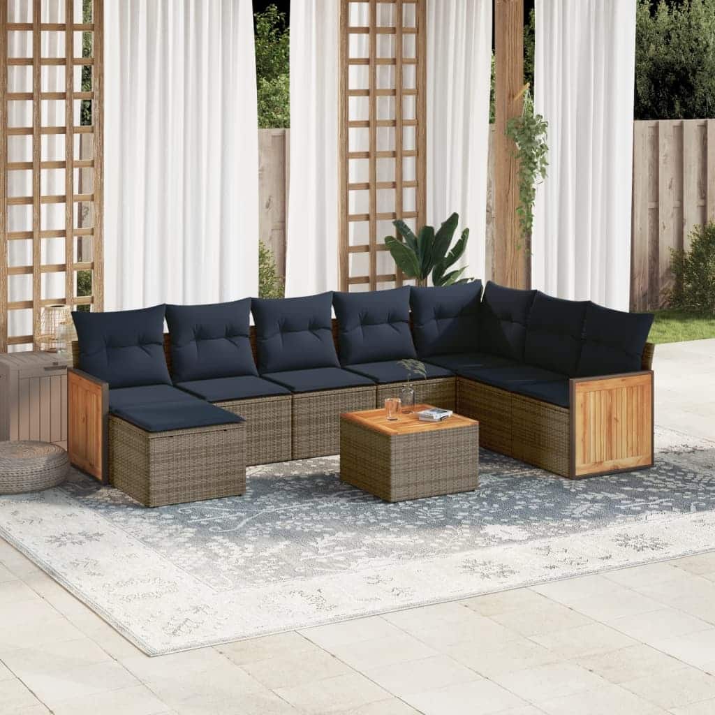 vidaXL 9 Piece Patio Sofa Set with Cushions Gray Poly Rattan - 161.6x27.2x116.0