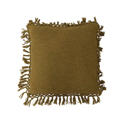Cotton Slub Pillow with Crochet and Fringe