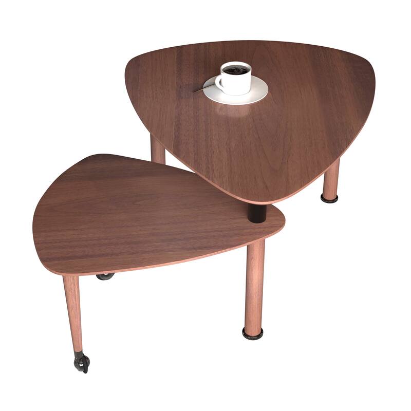 GDFStudio - Vesper 360 Degree Rotatable Nesting Coffee Table with Solid Rubberwood Legs