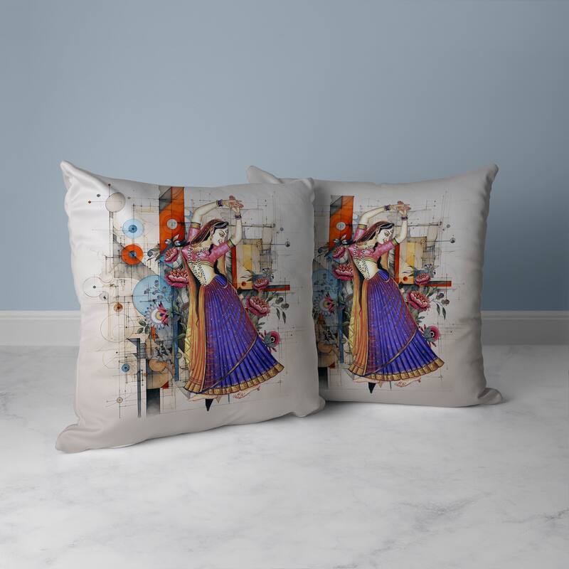 Gracefully Dancing Woman Faux Suede Reversible Throw Pillow Orange and Blue