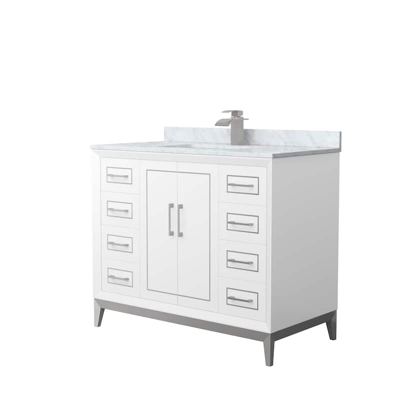Marlena 42-Inch Single Vanity Set, Carrara Marble Top - White, Nickel Trim, Carrara Marble Top