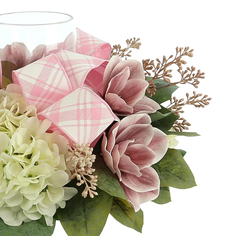 Peony and Hydrangea Glass Candle Holder Centerpiece