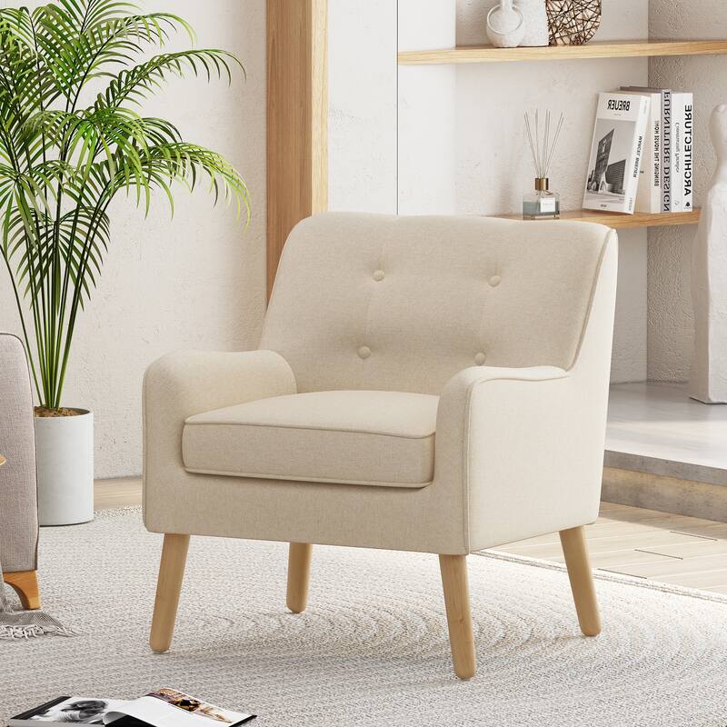 Roomfitters Mid-Century Modern Accent Chair with Button-Tufted Back, Tapered Solid Wood Legs, Polyester Upholstery