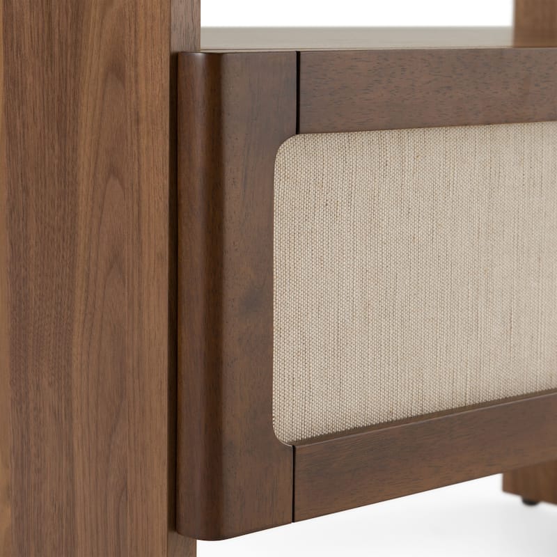 Modrest Emilio Modern Natural Burlap & Walnut Nightstand