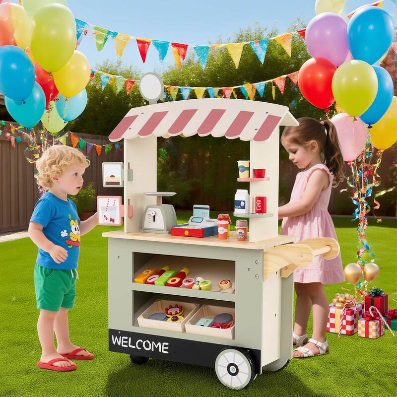 Costway Kids Snacks & Sweets Food Cart Kids Toy Cart Play Set with 30 - See Details