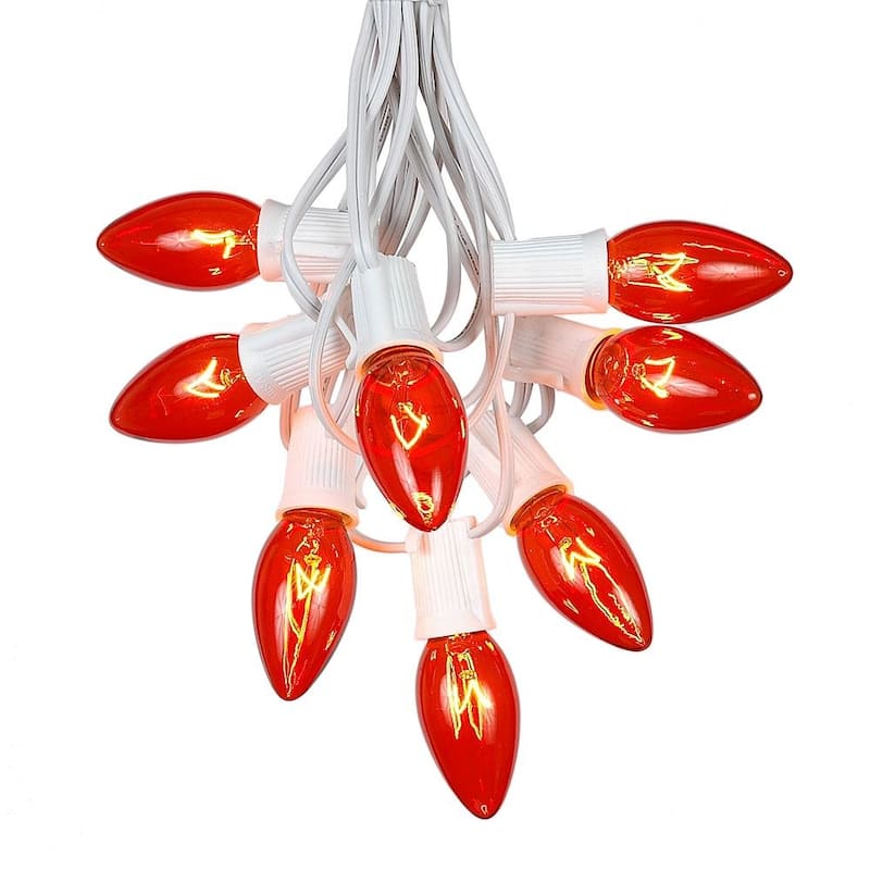 25 Foot C9 Christmas Light Set, Hanging Patio String Lights, White Wire - Orange