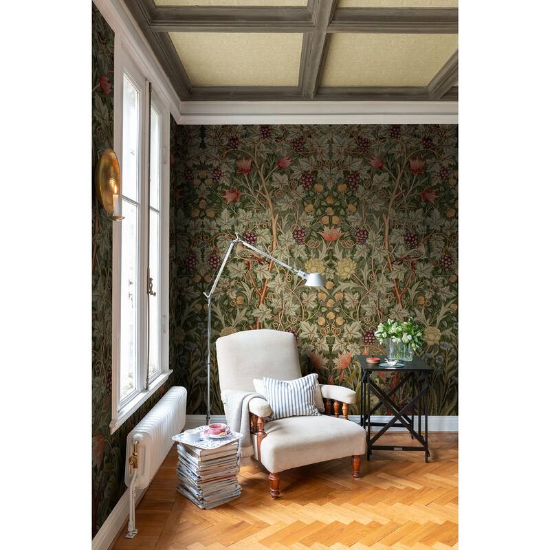 Vine Embroidery Dark Green Wall Mural