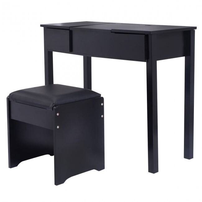 Vanity Makeup Dressing Table Set with Cell Storage Box-Black - 35.4" x 15.7" x 29.5" (L x W x H)