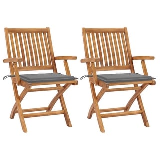 vidaXL Patio Chairs 2 pcs with Gray Cushions Solid Teak Wood - 22" x 22.8" x 34.6"