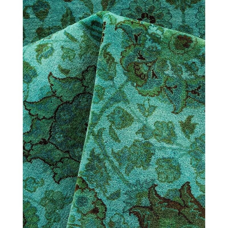 Overton Hand Knotted Wool Vintage Inspired Modern Contemporary Overdyed Blue Area Rug - 6' 0" x 9' 2"