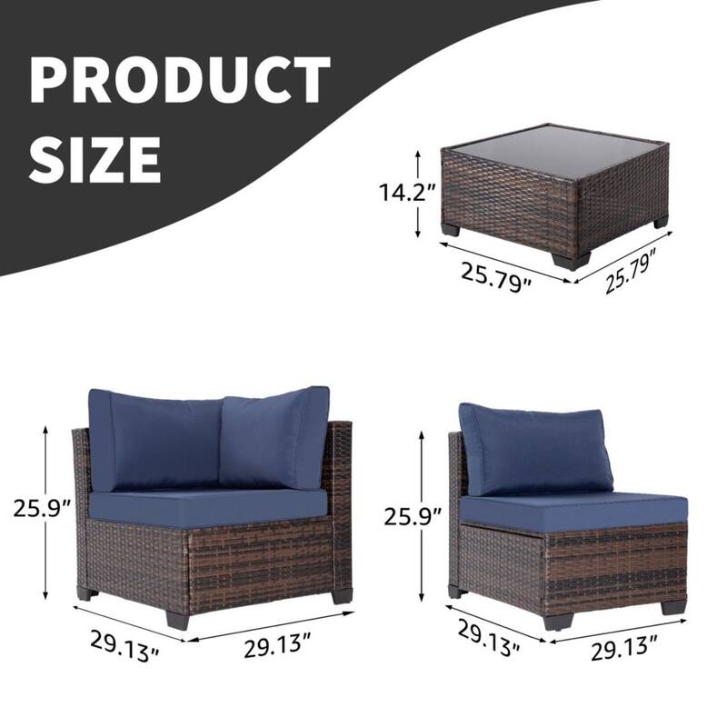 7-Piece Wicker Patio Conversation Set with Cushions,6 Sofas, 1 Table