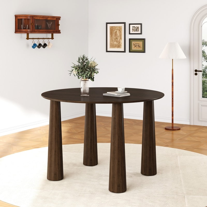 45" Round Dining Table Kitchen Table for 4 with Arc-Shaped Edge Top and 4 Tapered Legs for Living Room Dining Room Coffee Office