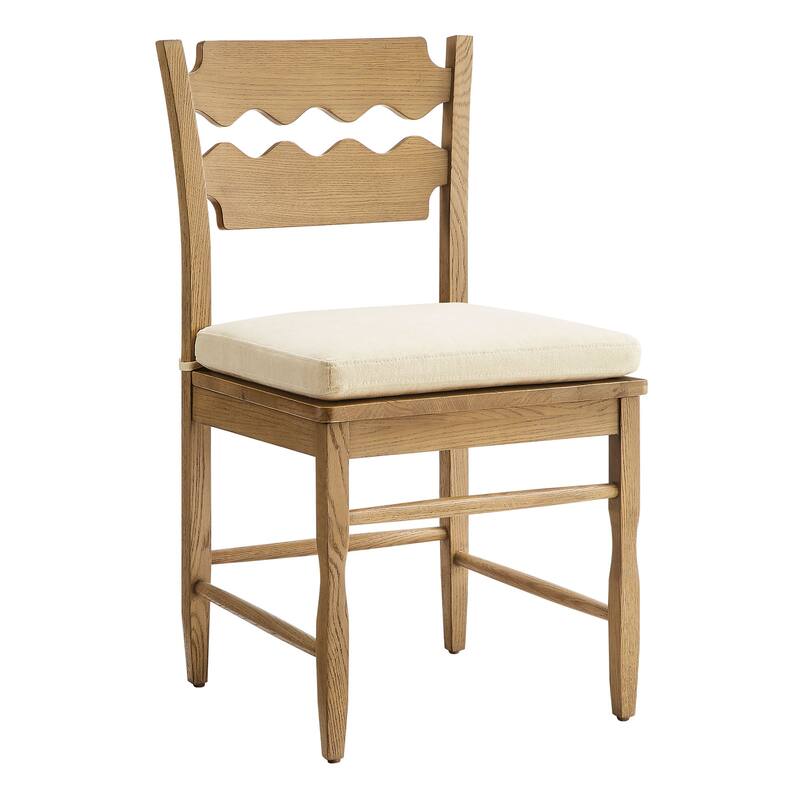 Jax Oak Wood Dining Chair With Wavy Razor Back and Cushion