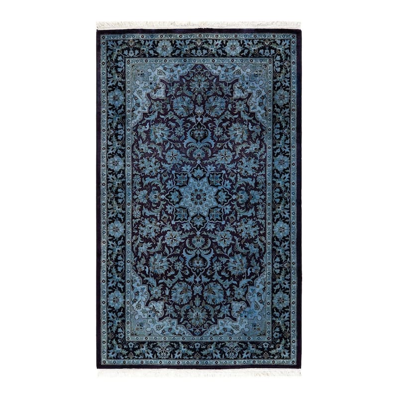 Overton Hand Knotted Wool Vintage Inspired Modern Contemporary Overdyed Blue Area Rug - 3' 3" x 5' 3"