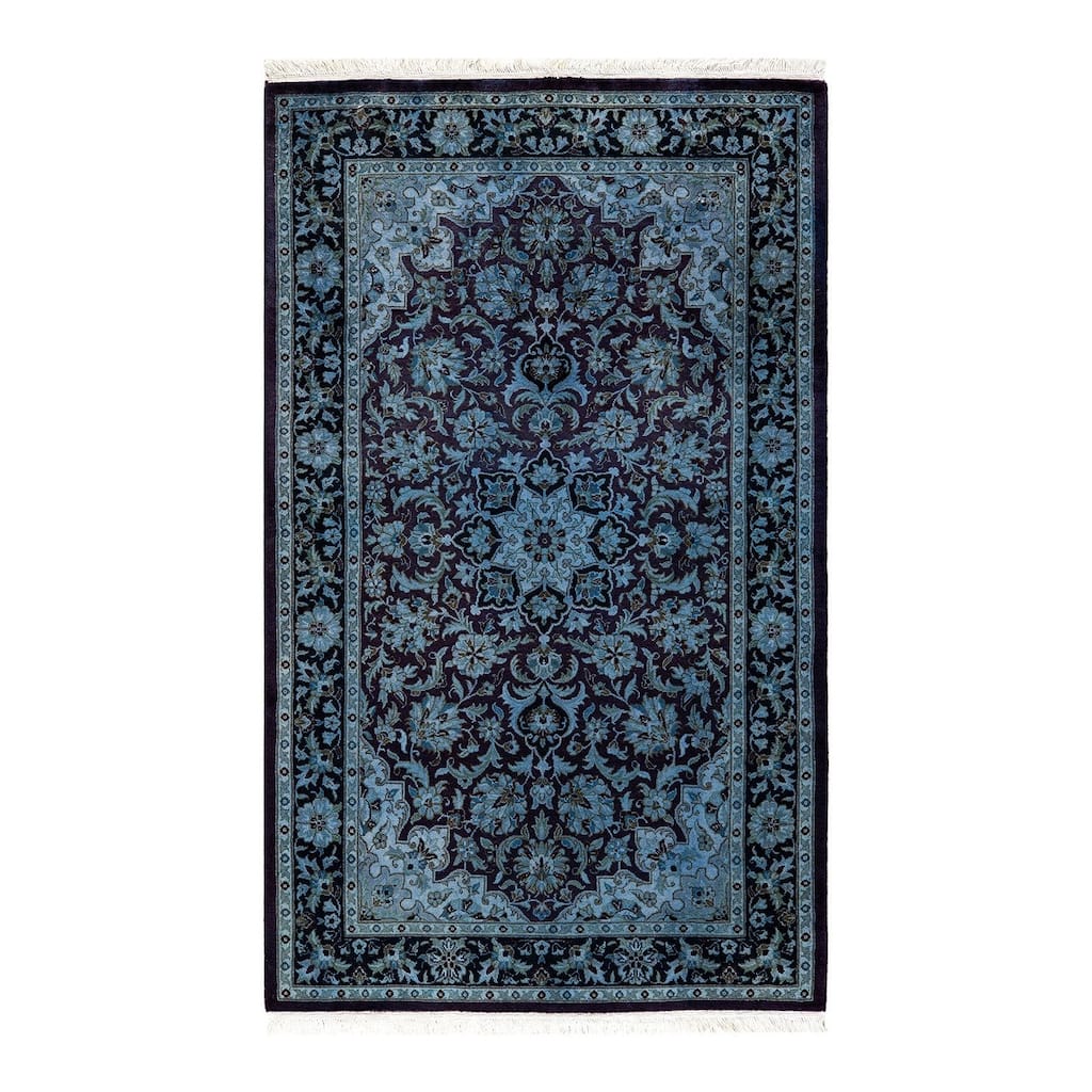 Overton Hand Knotted Wool Vintage Inspired Modern Contemporary Overdyed Blue Area Rug - 3' 3" x 5' 3"