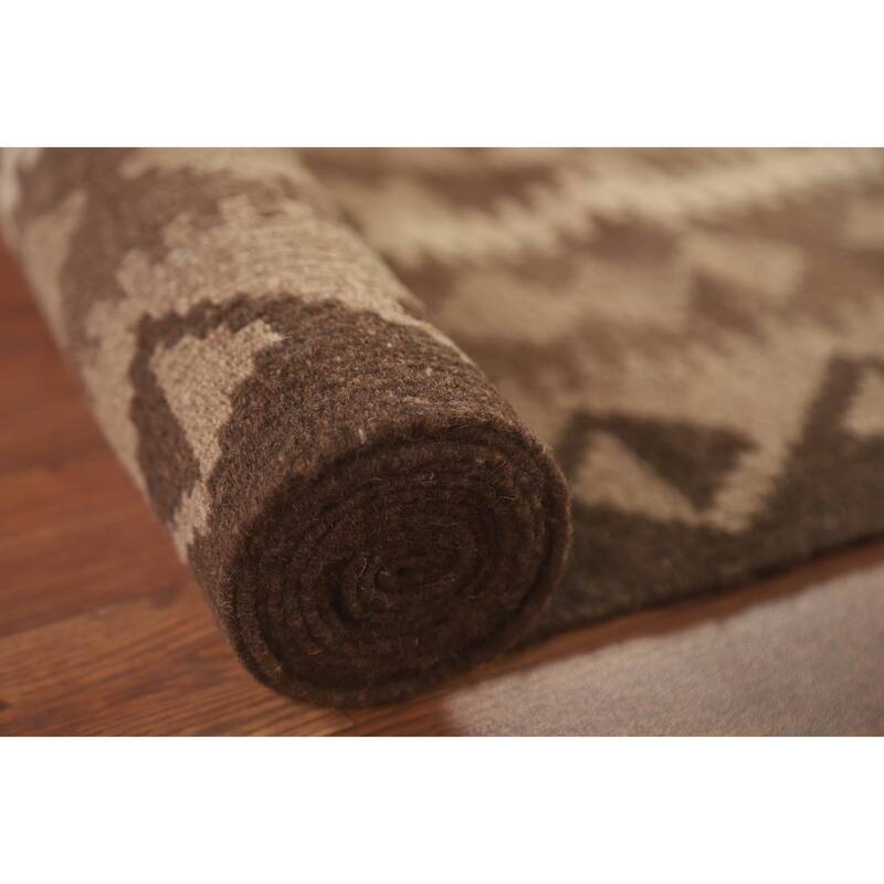 Hand Woven Oriental 100% Wool Carpet Southwestern Geometric Brown Kilim Area Rug - 10' 0'' X 6' 5''