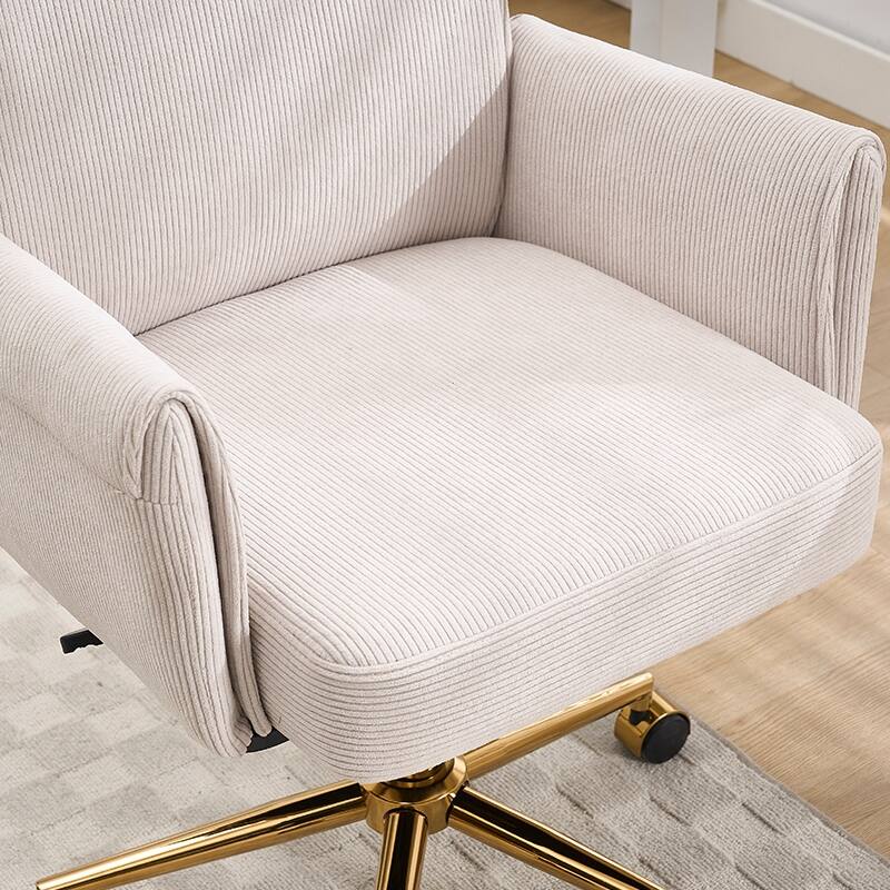 Corduroy Swivel Office Chair with Wheels, Ergonomic High Back Task Chair, Upholstered Accent Chair with Adjustable Height