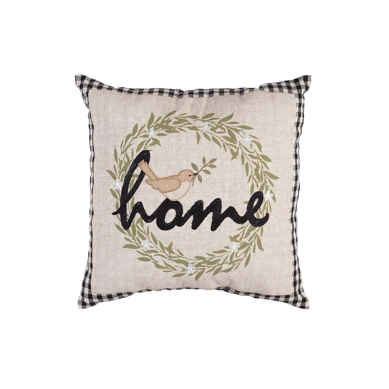 Wreathed Birds Home Embroidered Throw Pillow