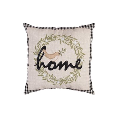 Wreathed Birds Home Embroidered Throw Pillow
