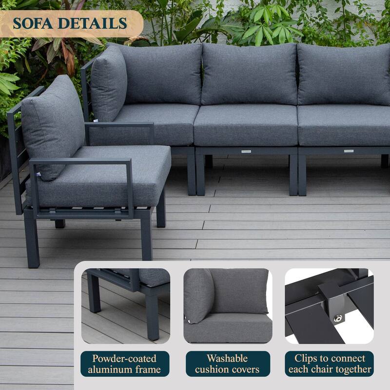 Chelsea 6-Piece Outdoor Patio Sectional Set in Black Aluminum with Removable Cushions for Backyard Garden and Patio Deck