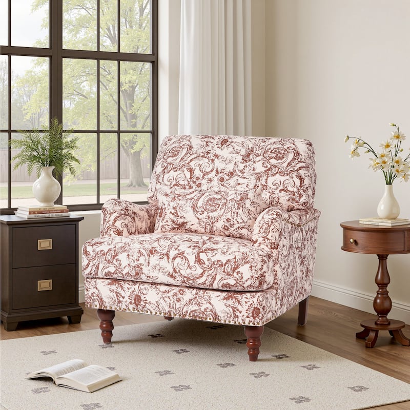 Mid Century Chenille Upholstered Accent Chair with Nailhead Trim