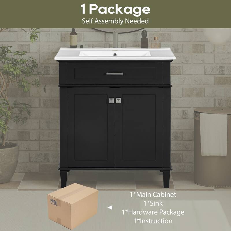 30-inch Bathroom Vanity With Ceramic Basin, Soft Close Door And Adjustable Shelves