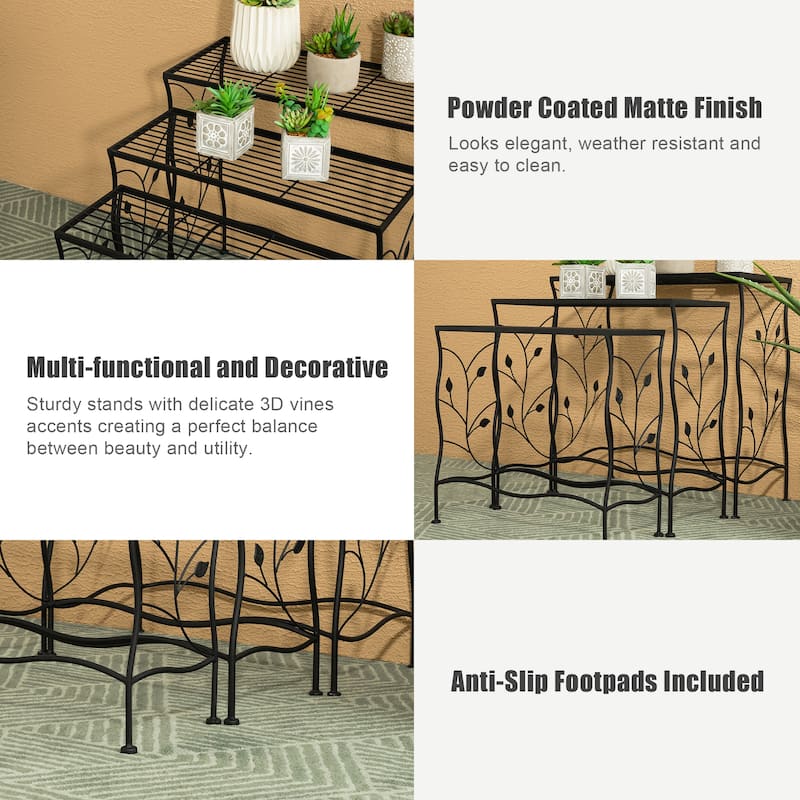 Glitzhome Set of 3 Large-capacity Multifunctional Metal Planter Stands Nesting Side Tables Bakers Racks