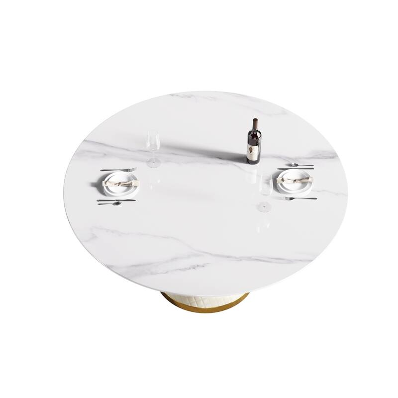 59.05"Modern artificial stone round carbon steel base dining table-can accommodate 6 people