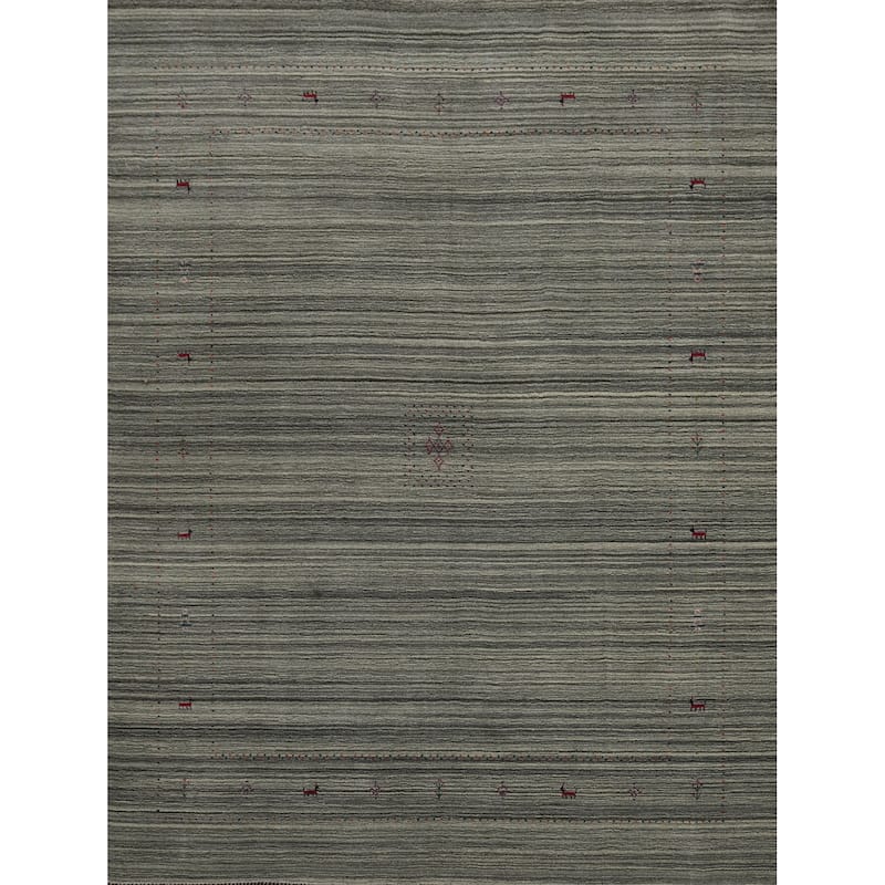 Hand Knotted Oriental 100% Wool Carpet Tribal Animal Pictorial Greys & Charcoal Gabbeh Area Rug - 9' 9'' X 8' 2''