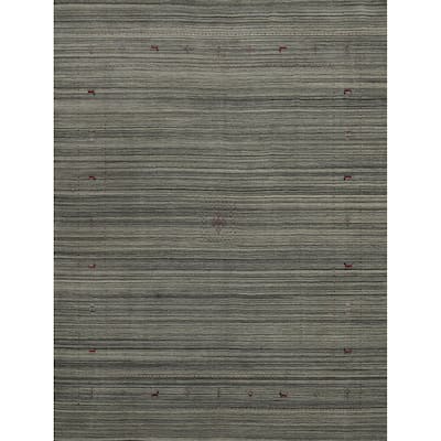 Hand Knotted Oriental 100% Wool Carpet Tribal Animal Pictorial Greys & Charcoal Gabbeh Area Rug - 9' 9'' X 8' 2''