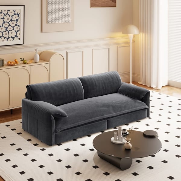 slide 2 of 12, 66" Queen Pull Out 3-in-1 Convertible Sleeper Sofa with Side Storage Grey