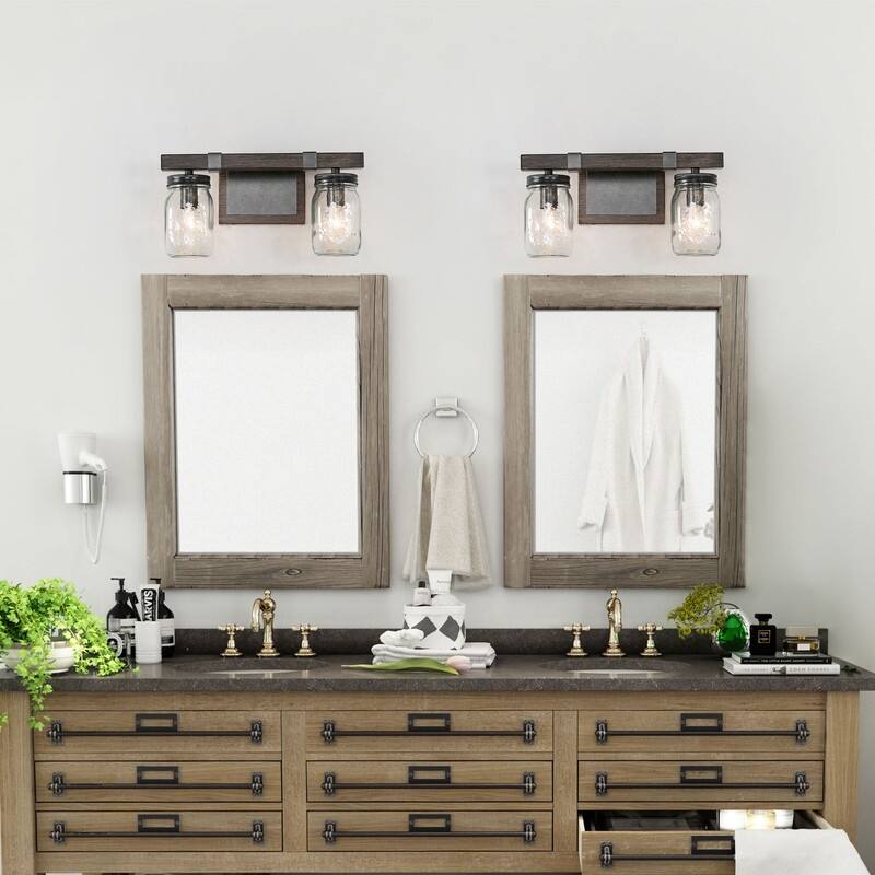 Kole 2-Light Farmhouse Bathroom Vanity Lights with Mason Jar Glass - 13"L x 7"H