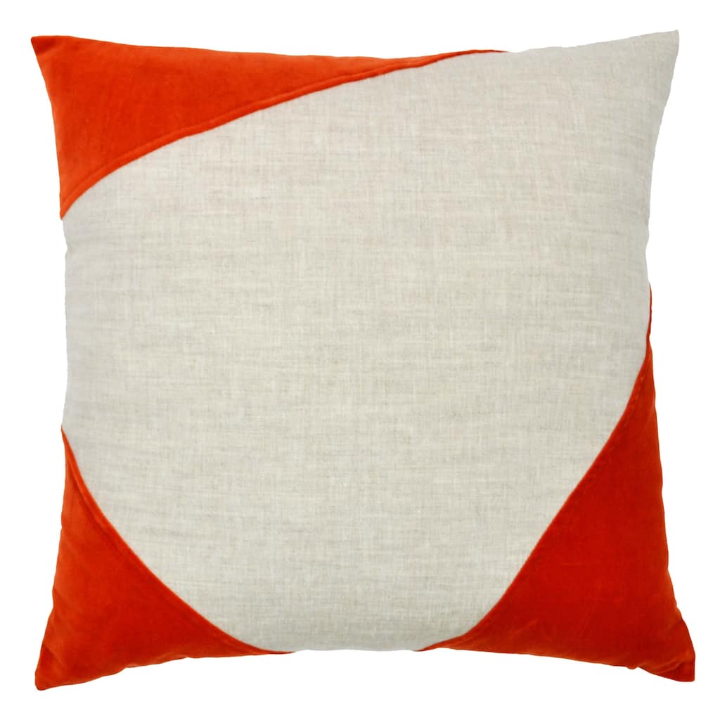 Jiti Indoor Mid-Century Modern Triangle Patchwork Mixed Media Linen and Velvet Square Throw Pillows Cushions