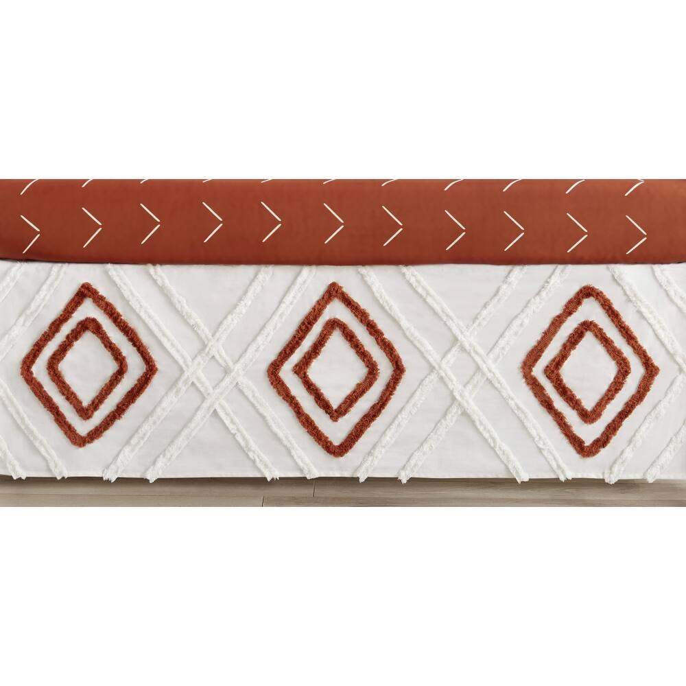 Boho Diamond Boy Girl Crib Bed Skirt Ivory Burnt Orange Diamond