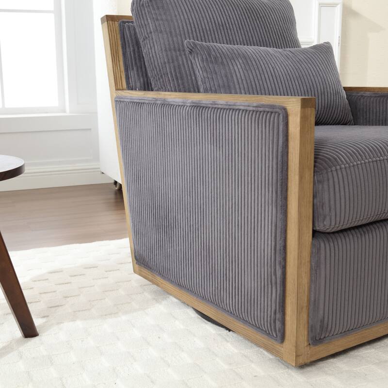 Corduroy Barrel Chair, High Back Comfy Accent Sofa Chair 360 Degree Swivel Barrel Arm Chairs, Leisure Arm Chair for Living Room