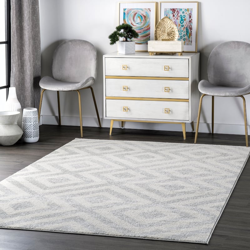 Nuloom Zadie Geometric Area Rug - 3' x 5' - Light Grey - Rectangle