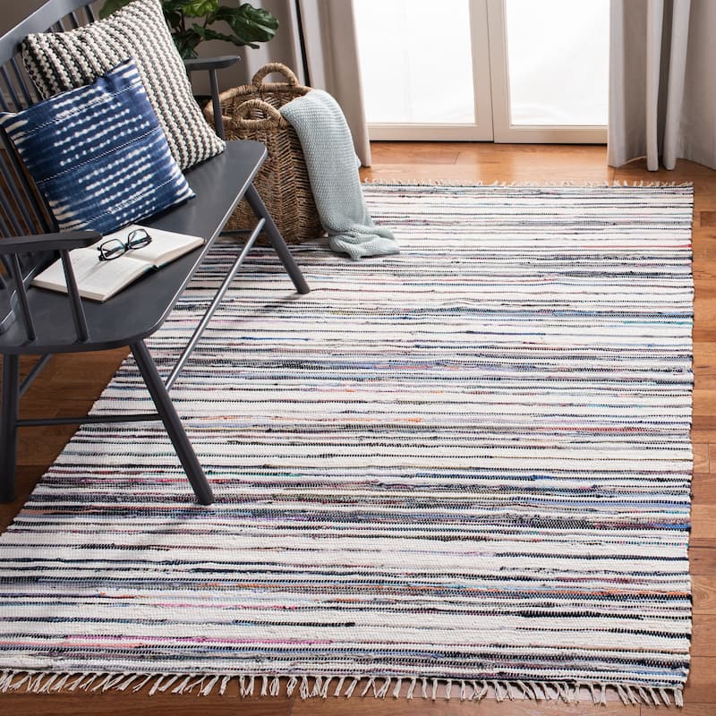 SAFAVIEH Handmade Rag Rug Jakayla with Fringe Casual Stripe - 8' x 10' - Ivory/Charcoal