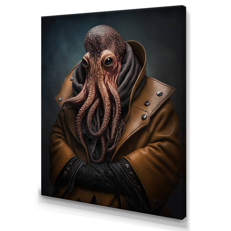 Designart 'Anthropomorphic Of Octopus Portrait I' Animals Canvas Wall Art