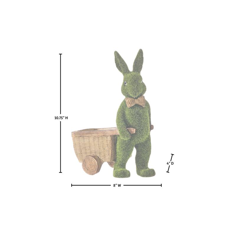 10.75" Resin Mossed Bunny With Cart