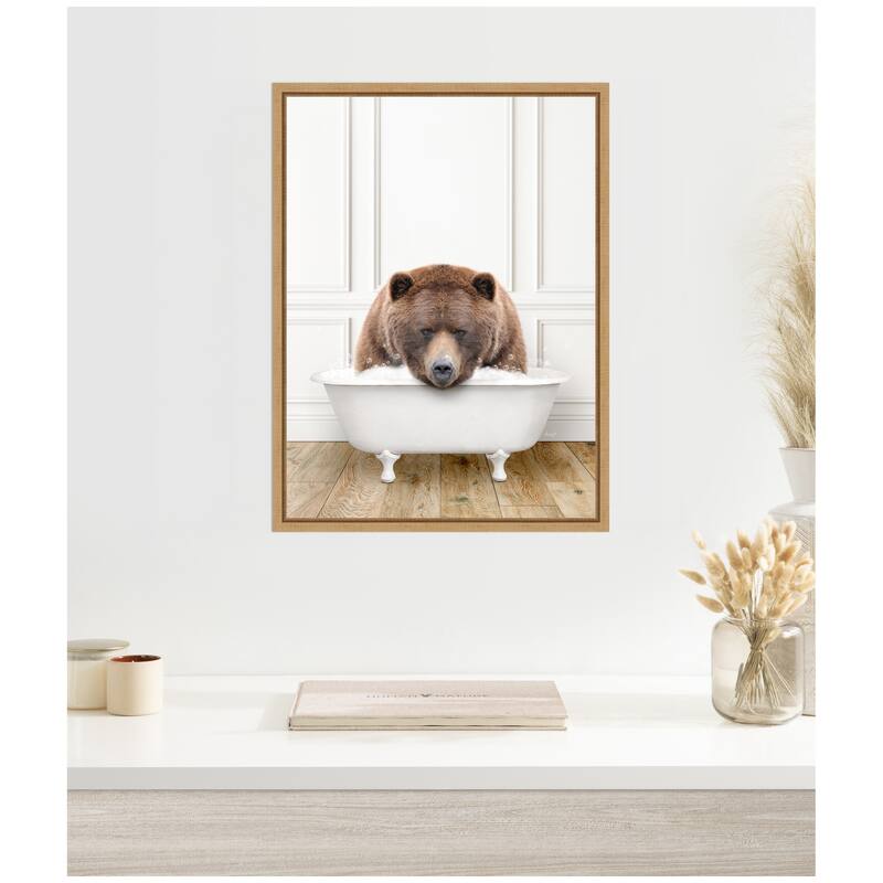 Kate and Laurel Sylvie Big Bear in Traditional Vintage Bathtub Framed Canvas by Amy Peterson
