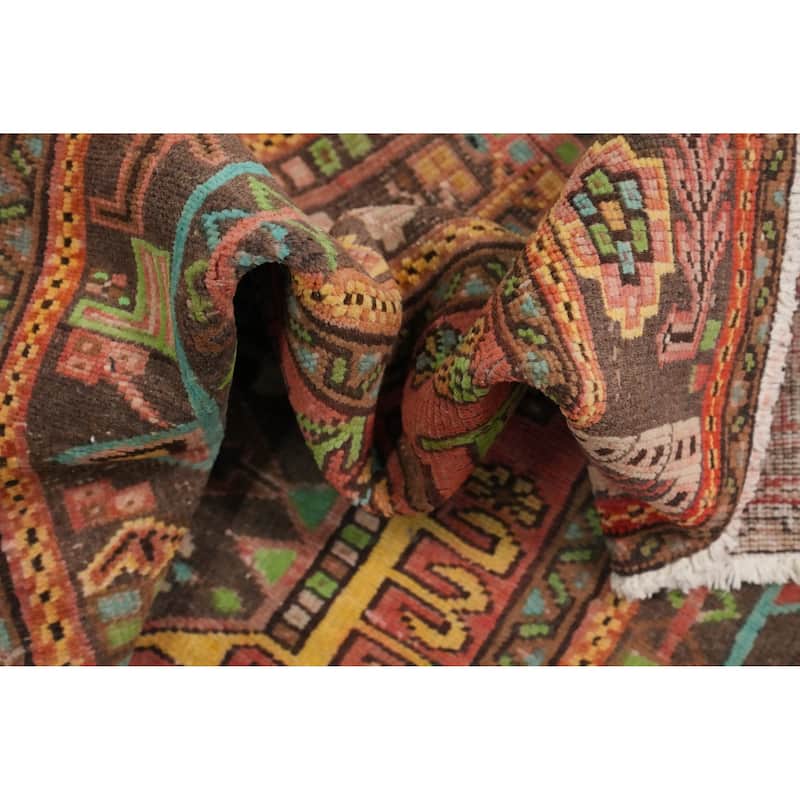 Hand Knotted Oriental 100% Wool Carpet Traditional Geometric Oranges & Rust Heriz Runner Rug - 10' 3'' X 3' 6''