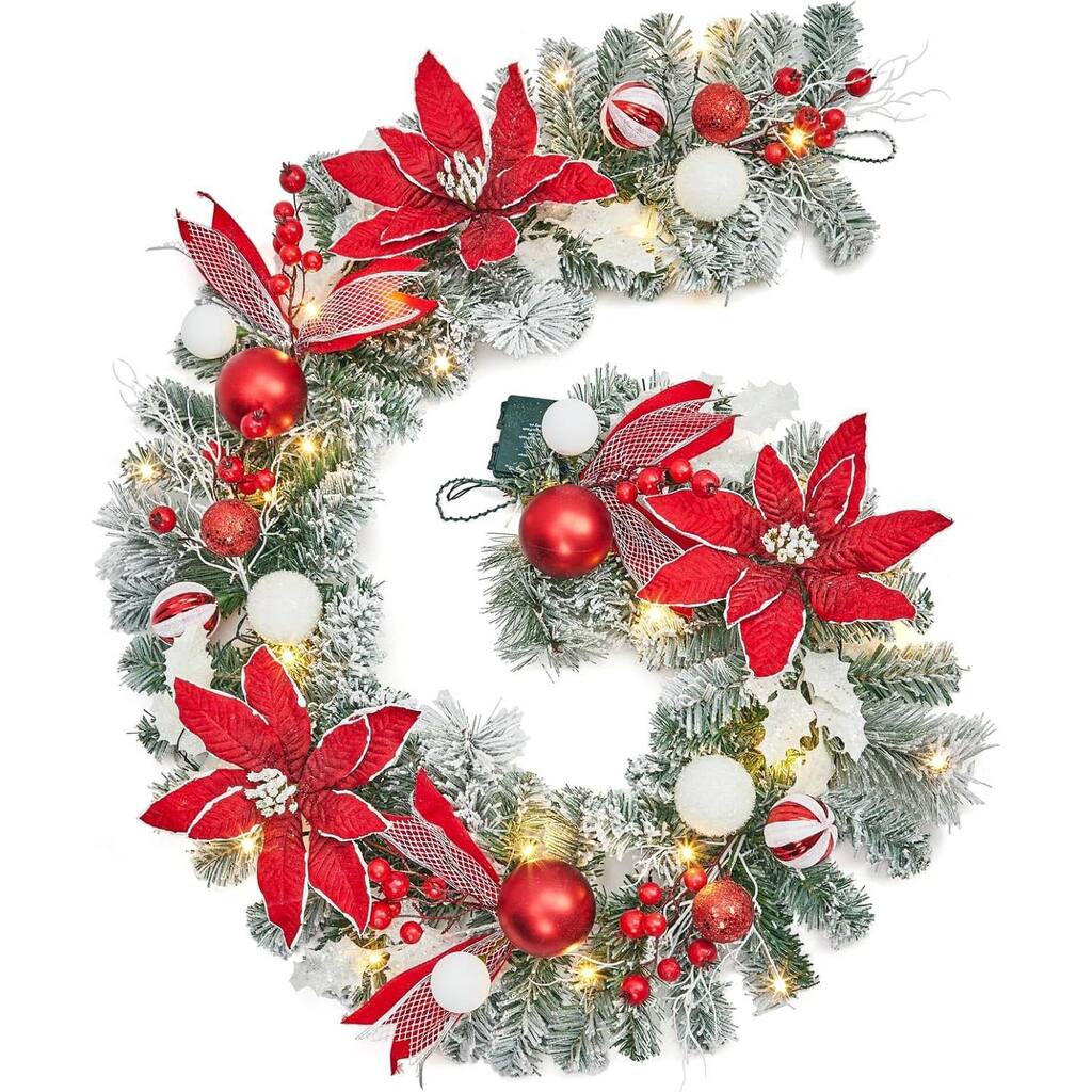 6FT Pre-Lit Christmas Battery Operated Xmas Garland, Red+Gold - N/A