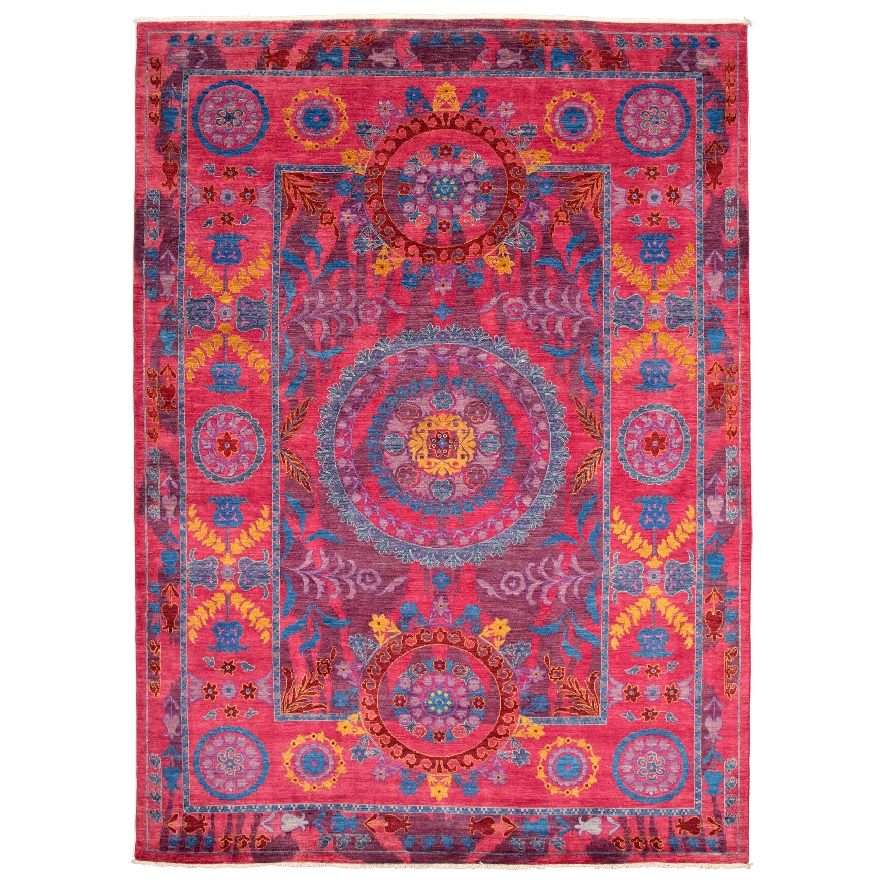Bedroom 310991 Signature Collection Floral Blue Rug 7'10 x 10'4 Hand-Knotted Wool Rug eCarpet Gallery Large Area Rug for Living Room