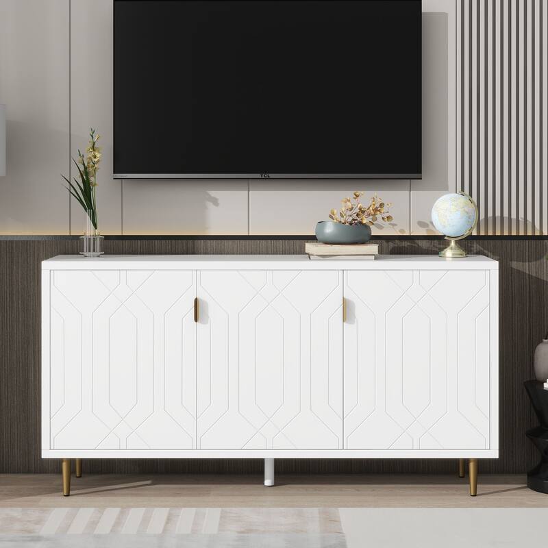 White 65" Modern TV Stand with 3 Doors & Adjustable Shelves for 70" TVs
