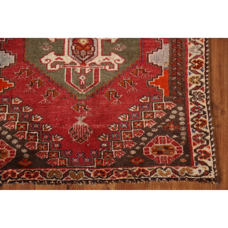 Geometric Shiraz Persian Vintage Runner Rug Handmade Wool Carpet - 2'4"x 5'0"