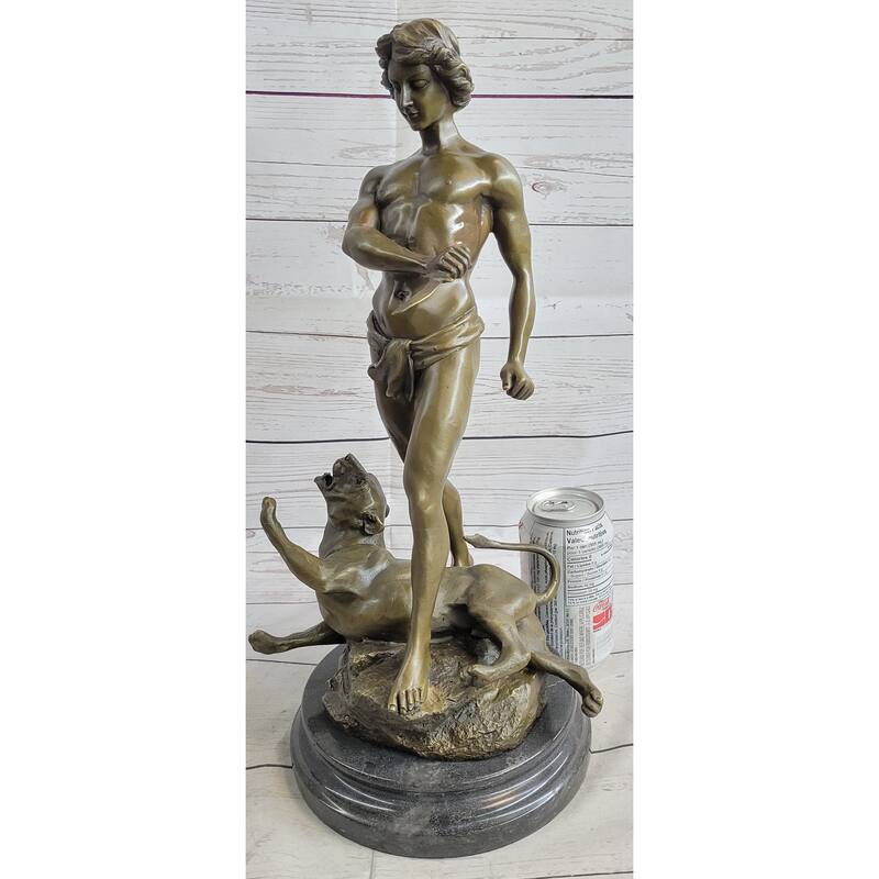 Loys Potet Imitative Lion Slayer Bronze Metal Sculpture Statue Handmade Art Deco Figure
